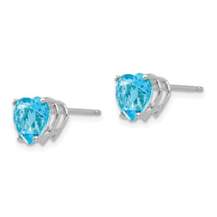 14k White Gold 7mm Heart Blue Topaz Earrings