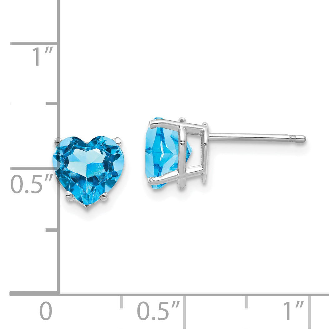 14k White Gold 7mm Heart Blue Topaz Earrings