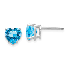 14k White Gold 7mm Heart Blue Topaz Earrings