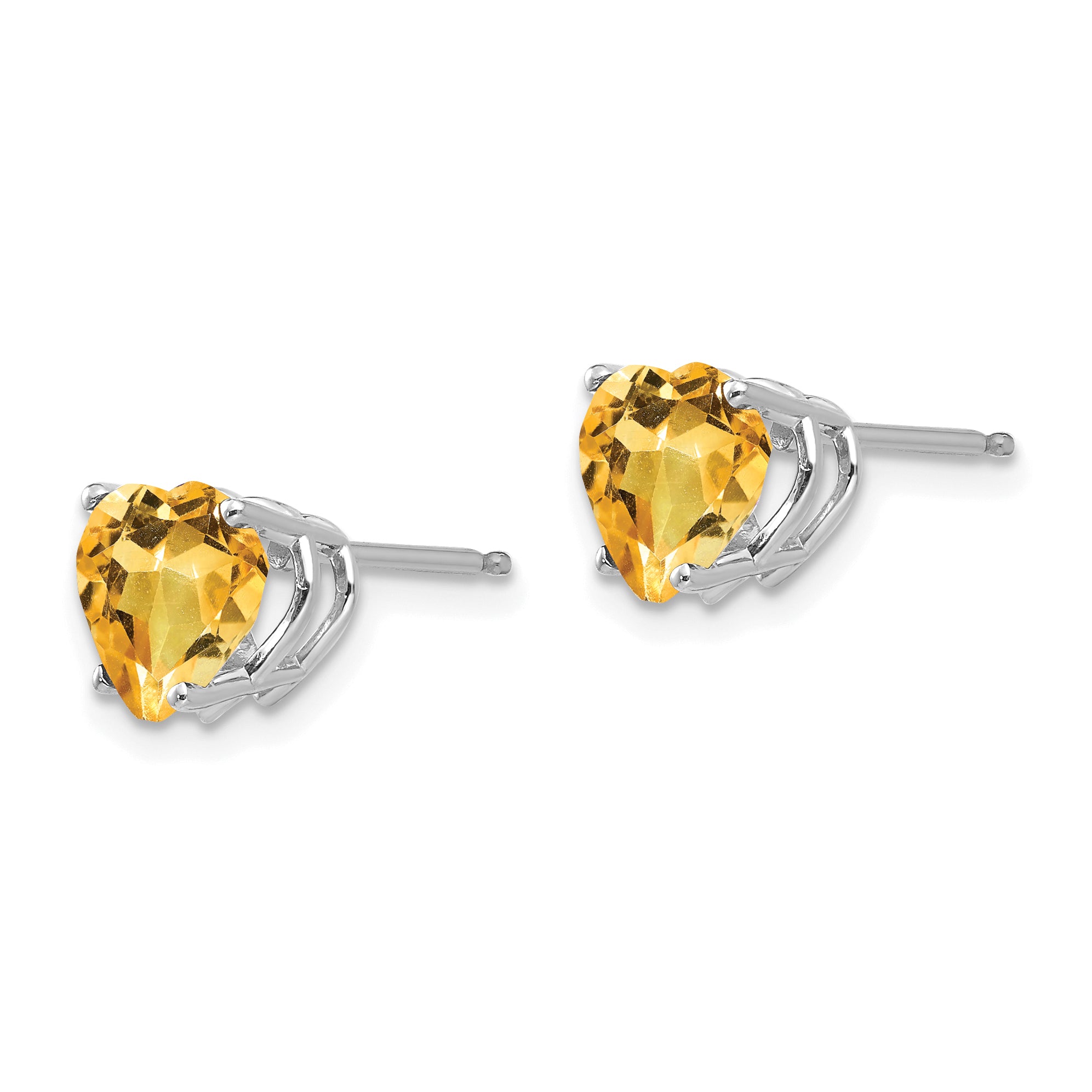 14k White Gold 7mm Heart Citrine Earrings