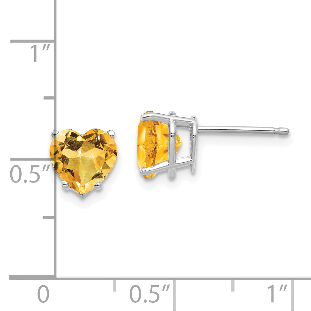 14k White Gold 7mm Heart Citrine Earrings