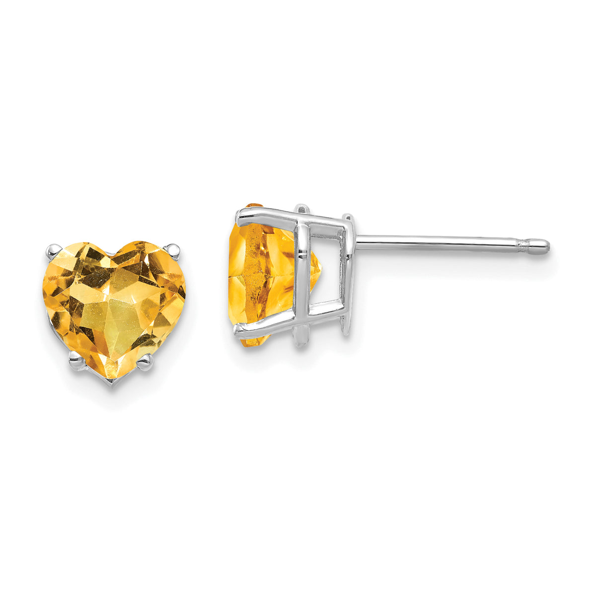 14k White Gold 7mm Heart Citrine Earrings