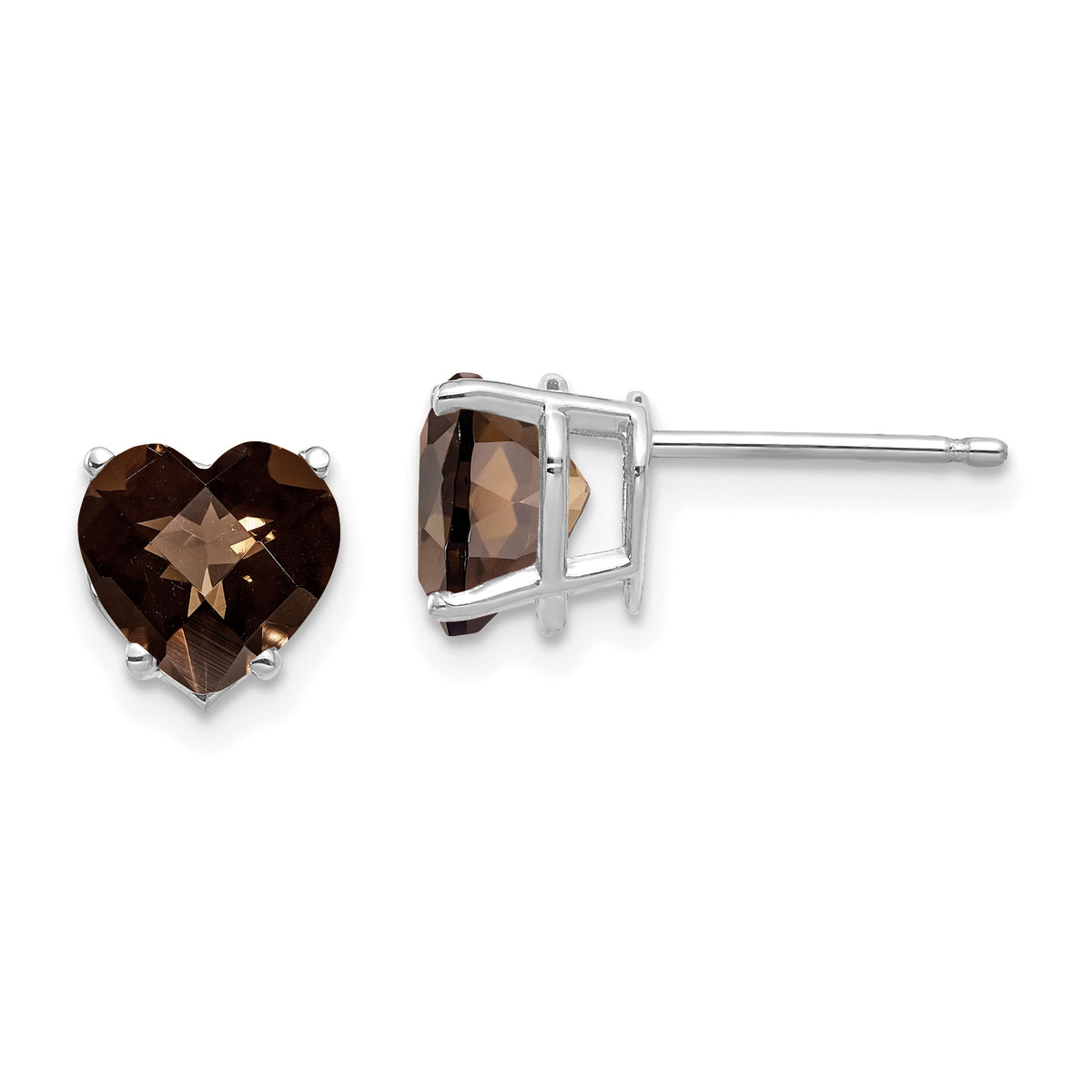 14kw 7mm Heart Checker-Cut Smoky Quartz Earrings