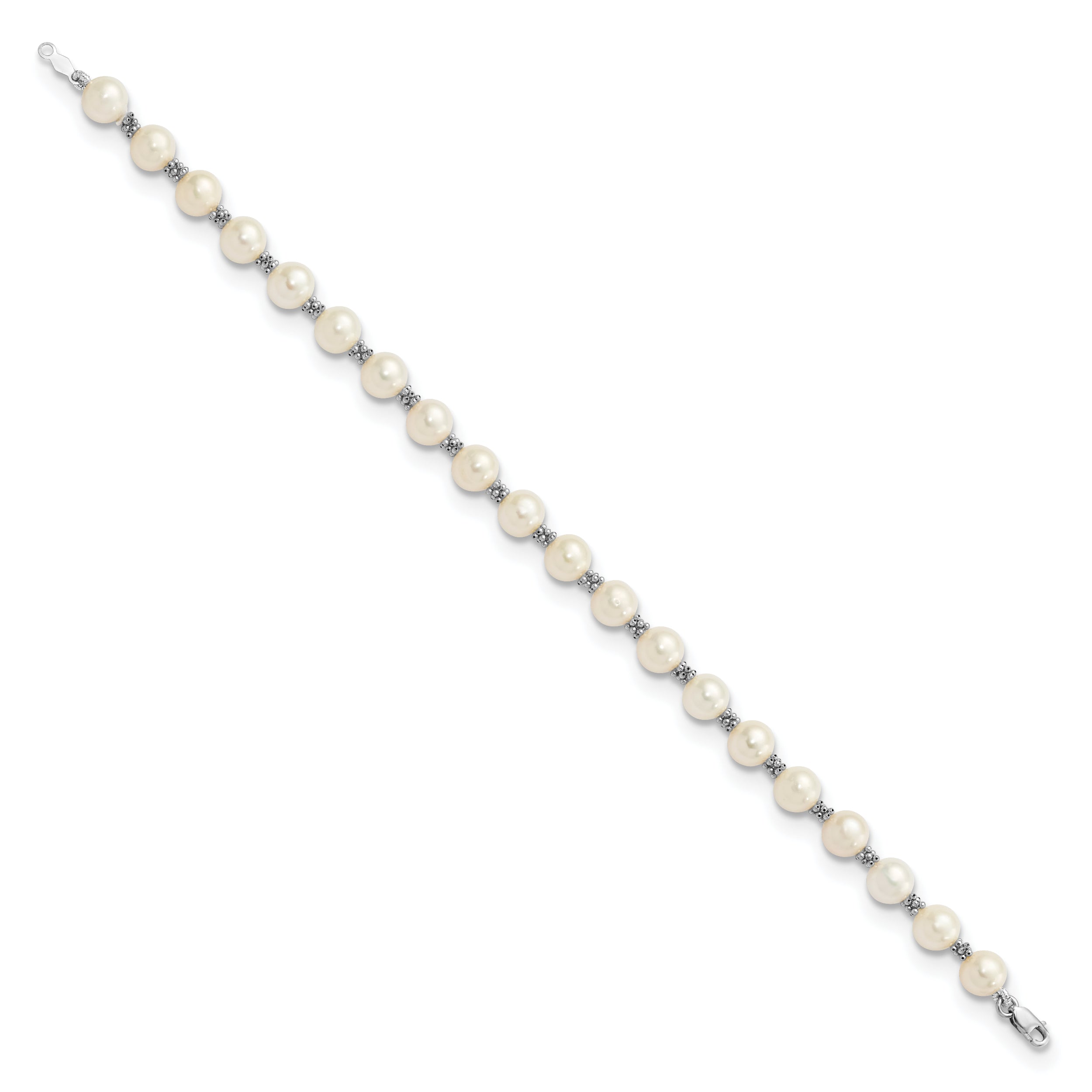 14k White Gold 6-7mm White Round Freshwater Cultured Pearl Bracelet