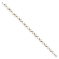 14k White Gold 6-7mm White Round Freshwater Cultured Pearl Bracelet