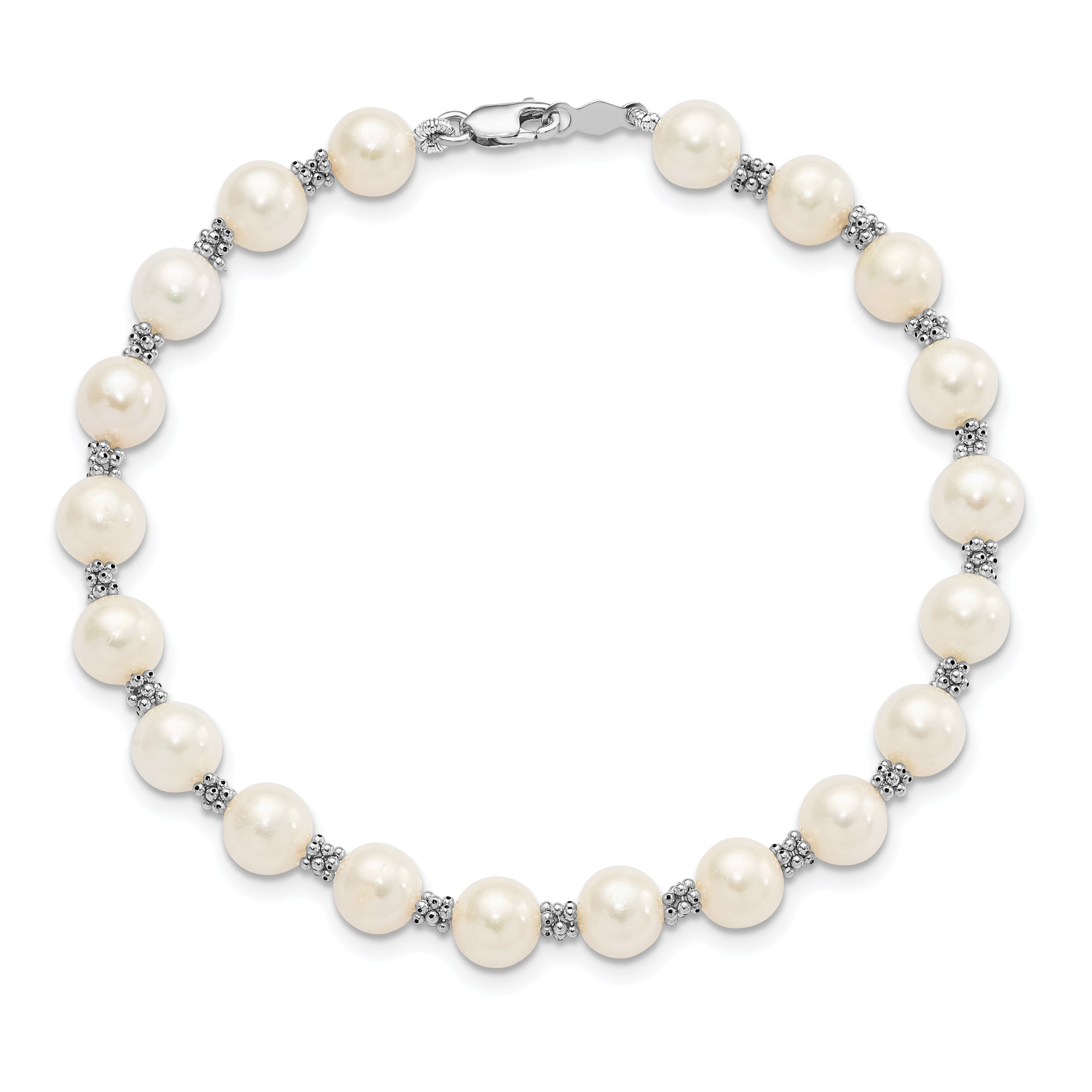 14k White Gold 6-7mm White Round Freshwater Cultured Pearl Bracelet