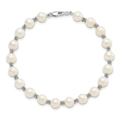 14k White Gold 6-7mm White Round Freshwater Cultured Pearl Bracelet