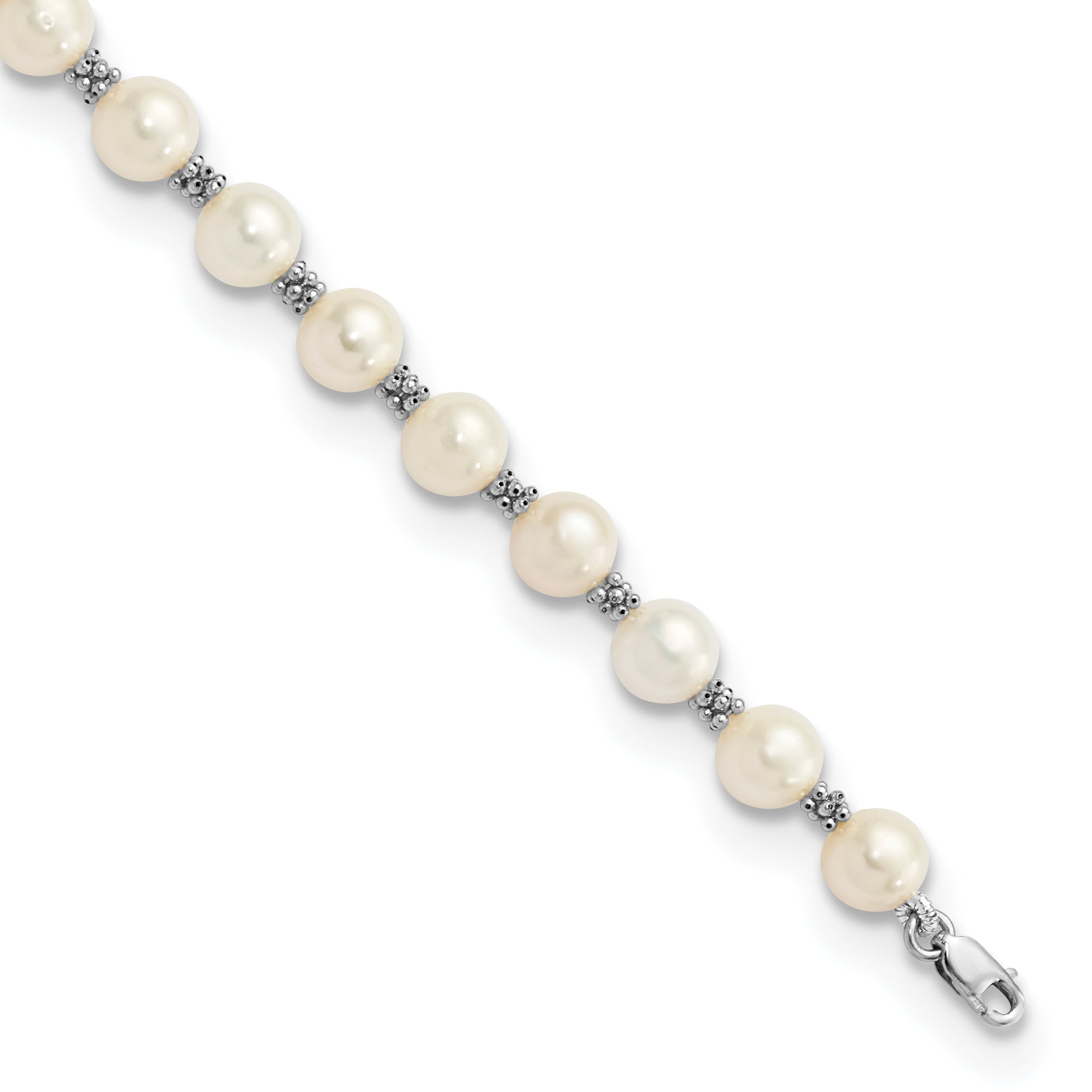 14k White Gold 6-7mm White Round Freshwater Cultured Pearl Bracelet