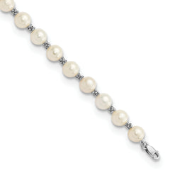 14k White Gold 6-7mm White Round Freshwater Cultured Pearl Bracelet