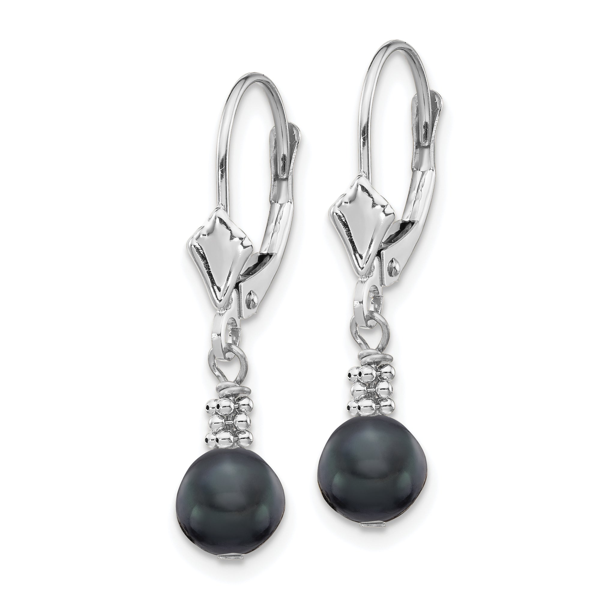 14K White Gold 5-6mm Black Semi-round FWC Pearl Leverback Earrings