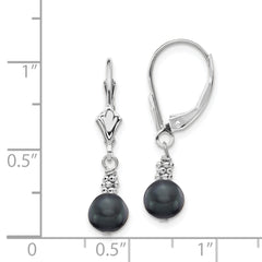 14K White Gold 5-6mm Black Semi-round FWC Pearl Leverback Earrings