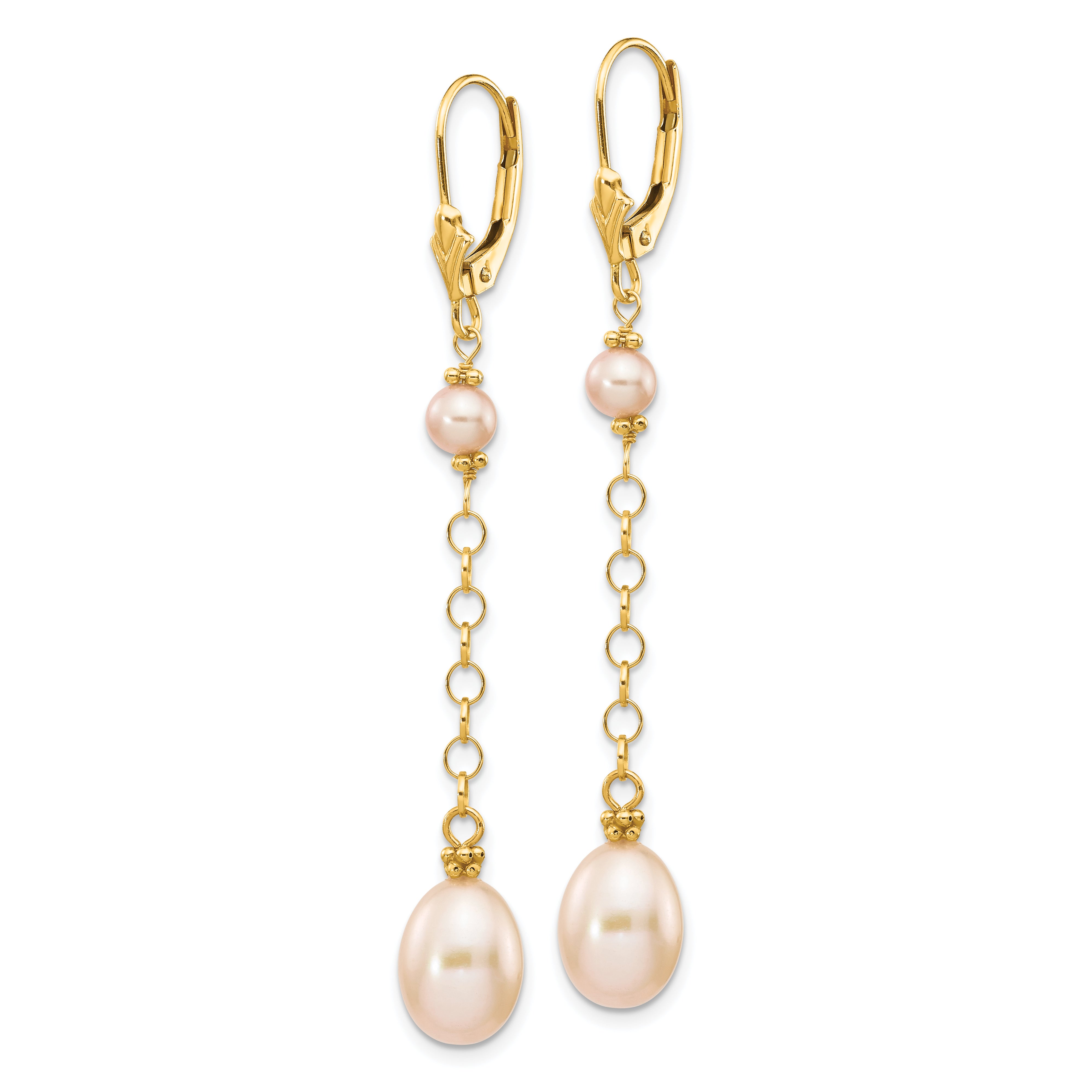 14K 5-8mm Pink Freshwater Cultured Pearl Leverback Earrings