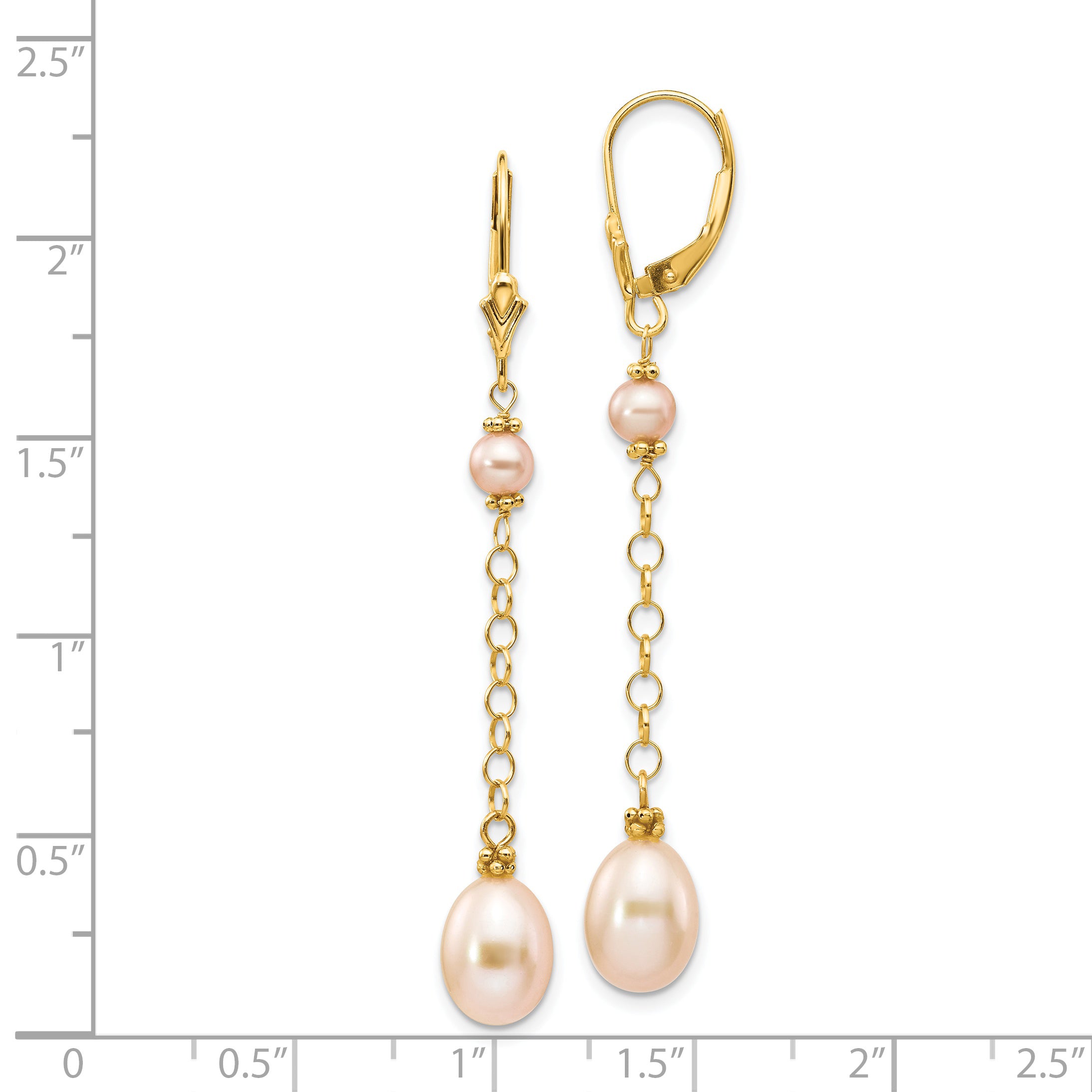 14K 5-8mm Pink Freshwater Cultured Pearl Leverback Earrings