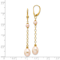 14K 5-8mm Pink Freshwater Cultured Pearl Leverback Earrings