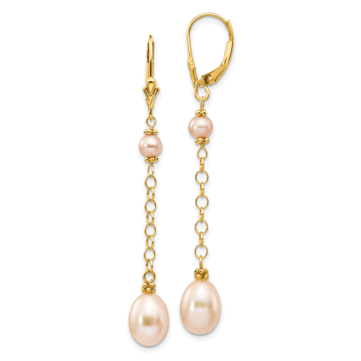 14K 5-8mm Pink Freshwater Cultured Pearl Leverback Earrings