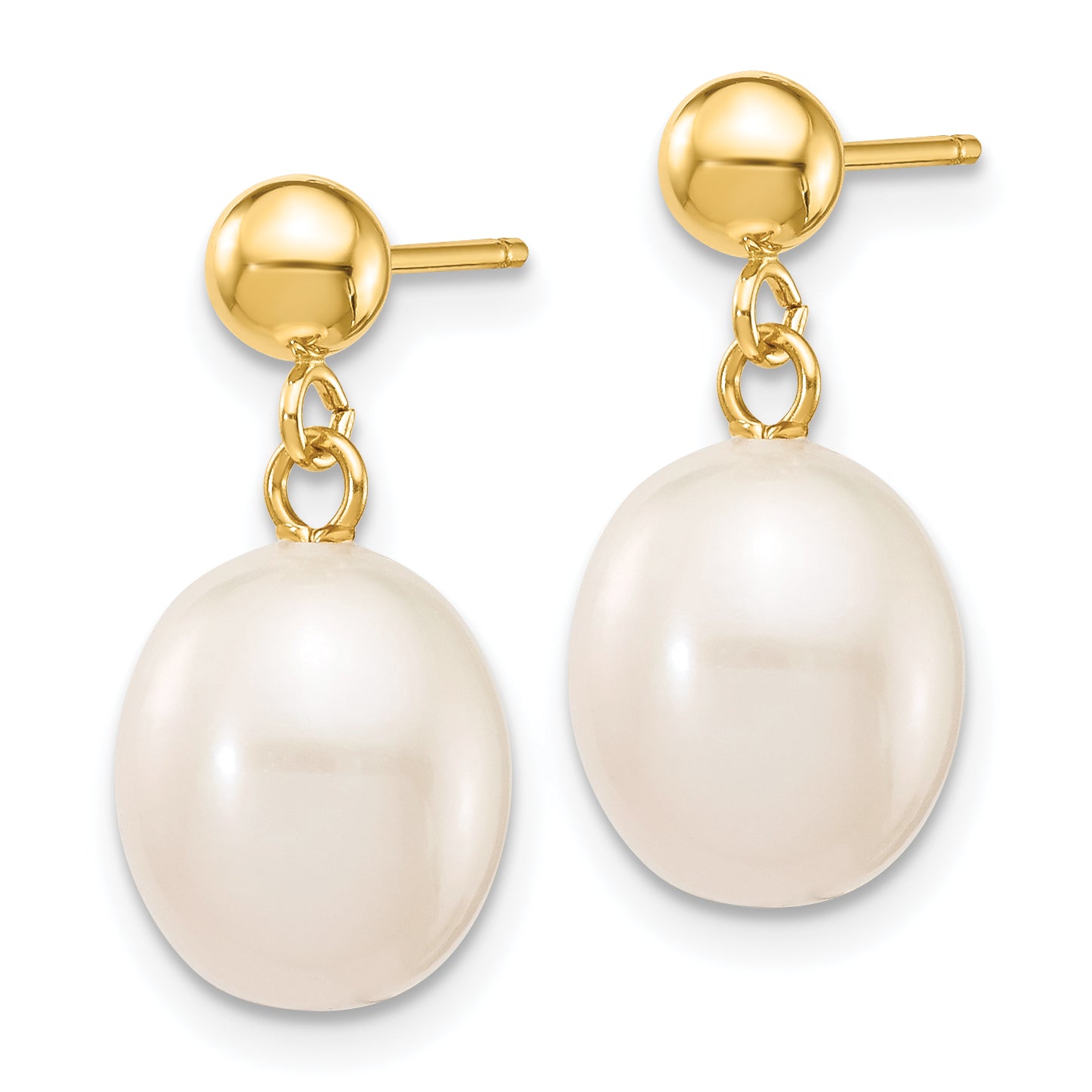 14k 8-9mm White Rice Freshwater Cultured Pearl Dangle Post Earrings