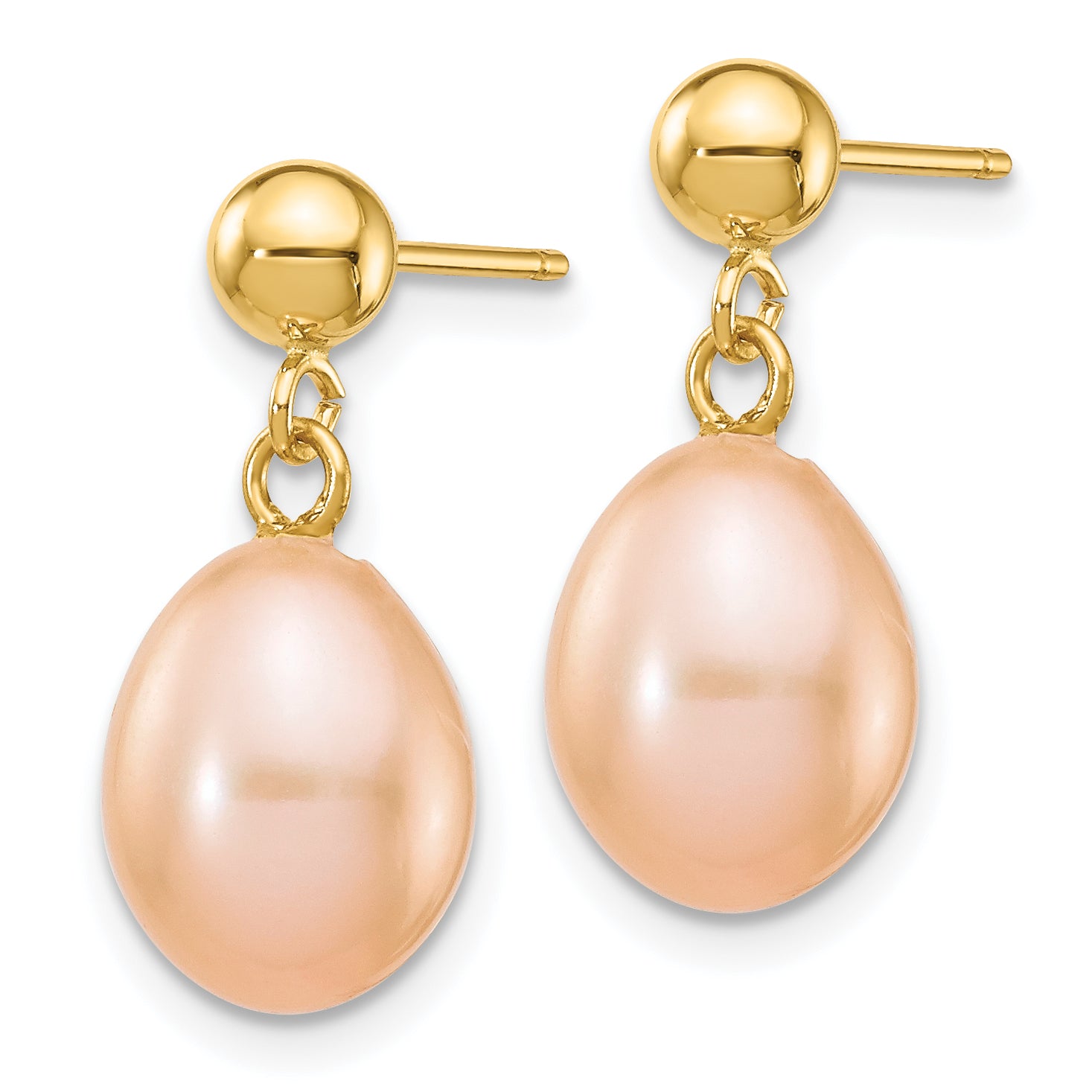 14k 7-8mm Pink Rice Freshwater Cultured Pearl Dangle Post Earrings