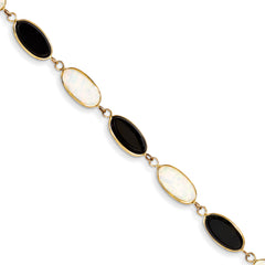 14k 8.5in Onyx & Imitation Opal Bracelet