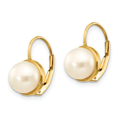 14K 6-7mm White Button Freshwater Cultured Pearl Leverback Earrings