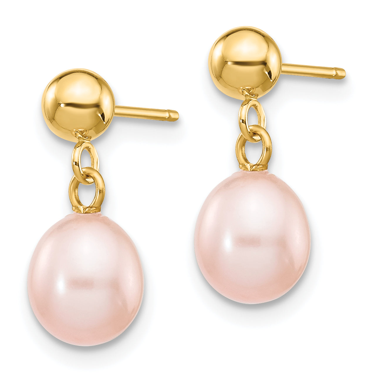 14k 6-7mm Pink Rice Freshwater Cultured Pearl Dangle Post Earrings