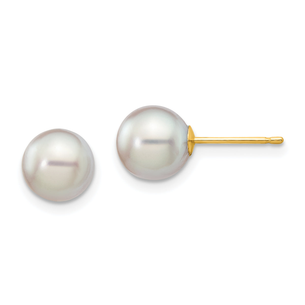 14k 7-8mm Round Grey Saltwater Akoya Cultured Pearl Stud Post Earrings