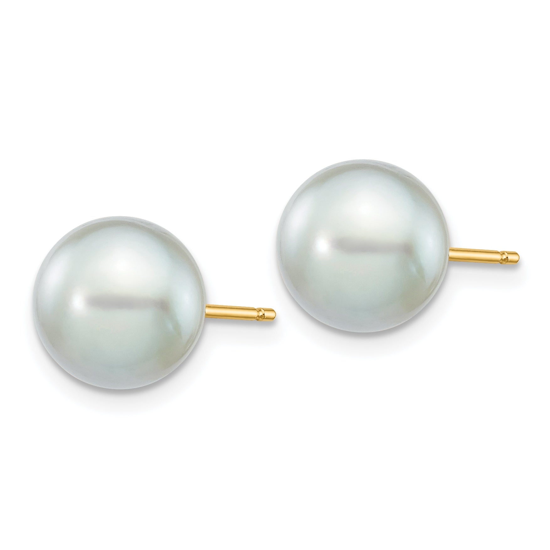 14k 8-9mm Round Grey Saltwater Akoya Cultured Pearl Stud Post Earrings