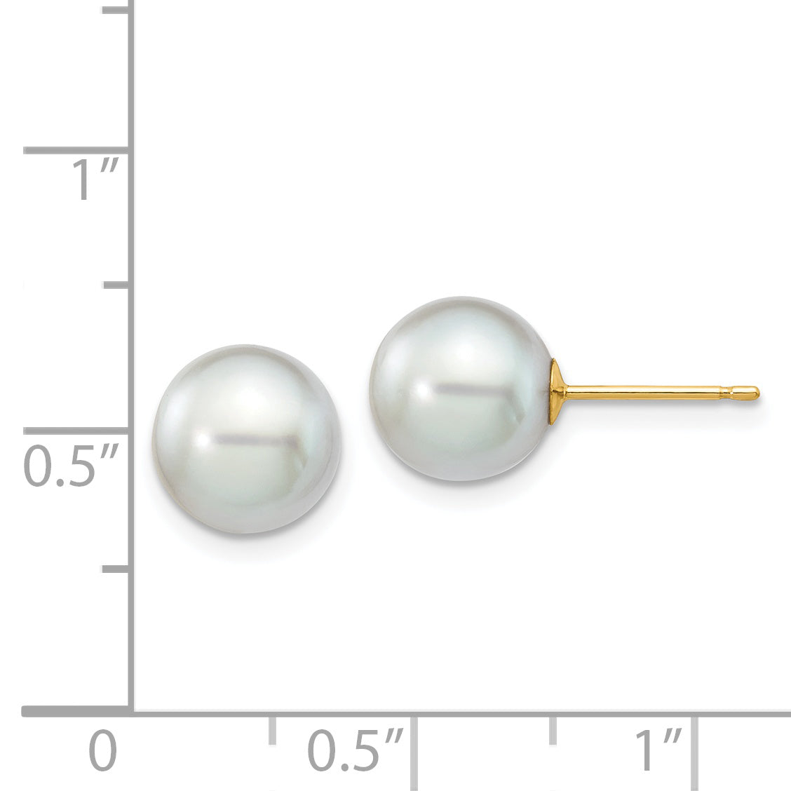 14k 8-9mm Round Grey Saltwater Akoya Cultured Pearl Stud Post Earrings