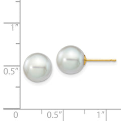 14k 8-9mm Round Grey Saltwater Akoya Cultured Pearl Stud Post Earrings