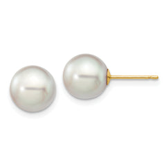 14k 8-9mm Round Grey Saltwater Akoya Cultured Pearl Stud Post Earrings