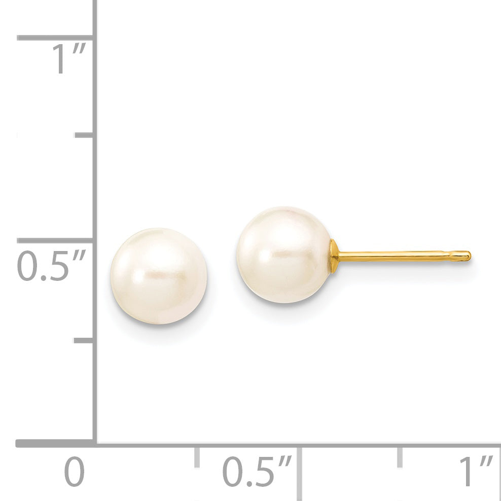 14k 6-7mm Round White Saltwater Akoya Cultured Pearl Stud Post Earrings