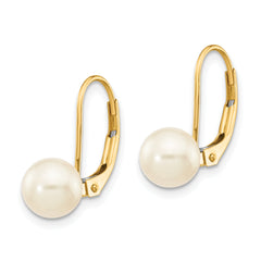 14K 6-7mm White Round Freshwater Cultured Pearl Leverback Earrings