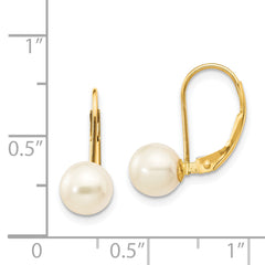 14K 6-7mm White Round Freshwater Cultured Pearl Leverback Earrings