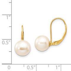 14K 8-9mm White Round Freshwater Cultured Pearl Leverback Earrings