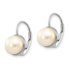 14K White Gold 6-7mm Button Freshwater Cultured Pearl Leverback Earrings