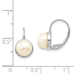 14K White Gold 6-7mm Button Freshwater Cultured Pearl Leverback Earrings