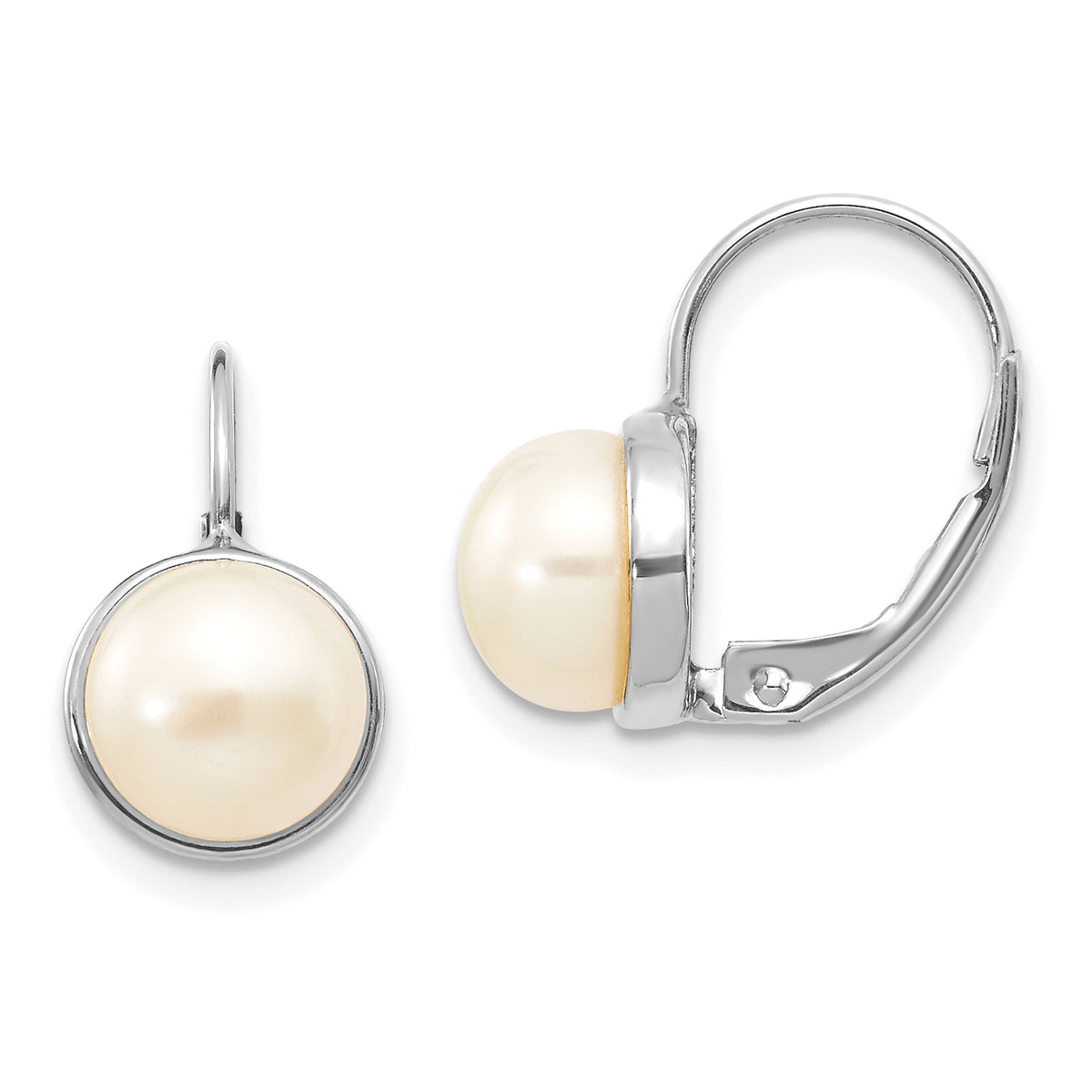 14K White Gold 6-7mm Button Freshwater Cultured Pearl Leverback Earrings