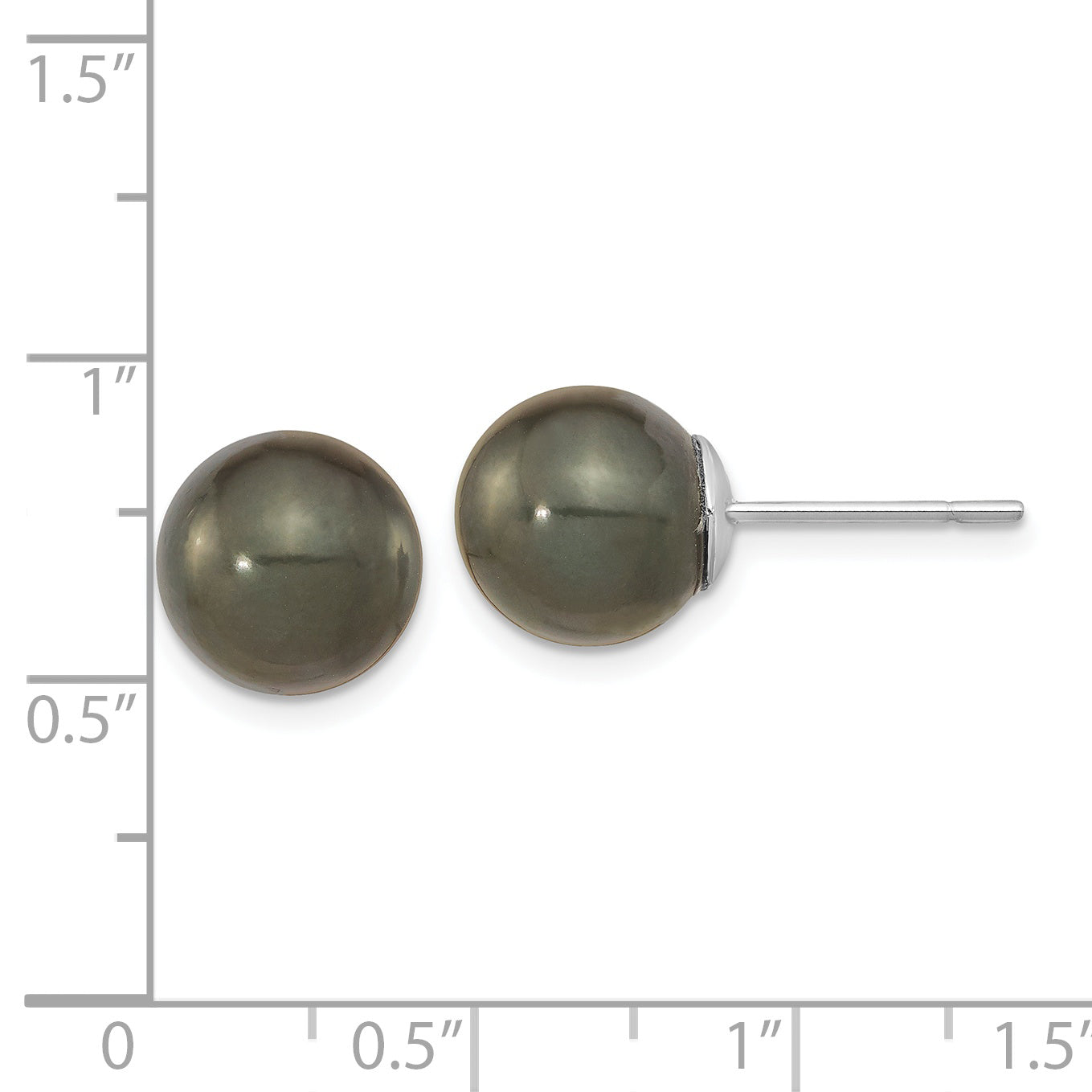 14k WG 10-11mm Black Round Saltwater Cultured Tahitian Pearl Post Earrings