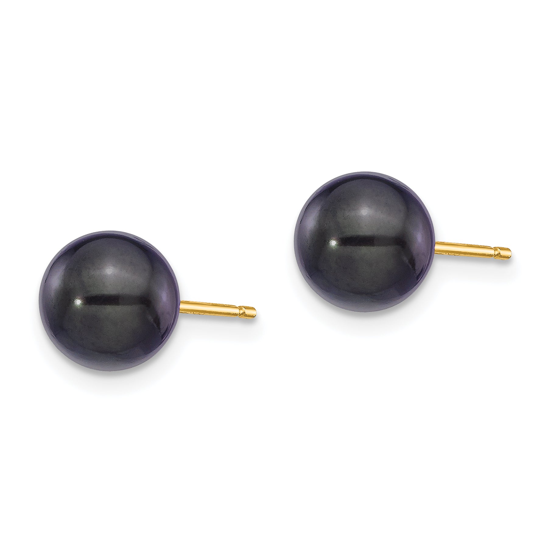 14k 7-8mm Round Black Saltwater Akoya Cultured Pearl Stud Post Earrings