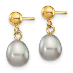 14k 6-7mm Grey Rice Freshwater Cultured Pearl Dangle Post Earrings