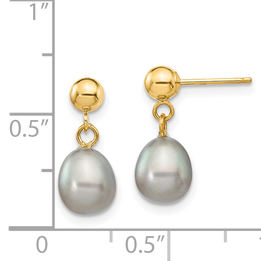 14k 6-7mm Grey Rice Freshwater Cultured Pearl Dangle Post Earrings