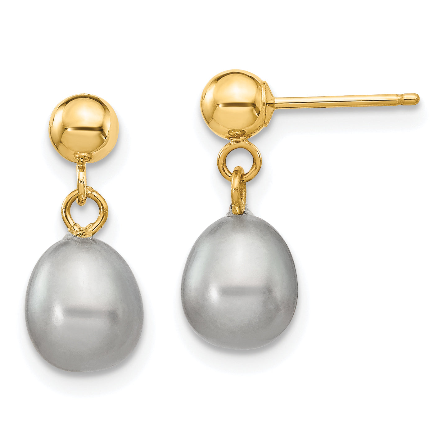 14k 6-7mm Grey Rice Freshwater Cultured Pearl Dangle Post Earrings