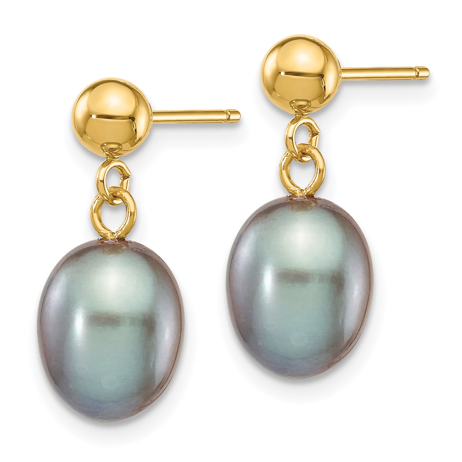 14k 7-8mm Grey Rice Freshwater Cultured Pearl Dangle Post Earrings