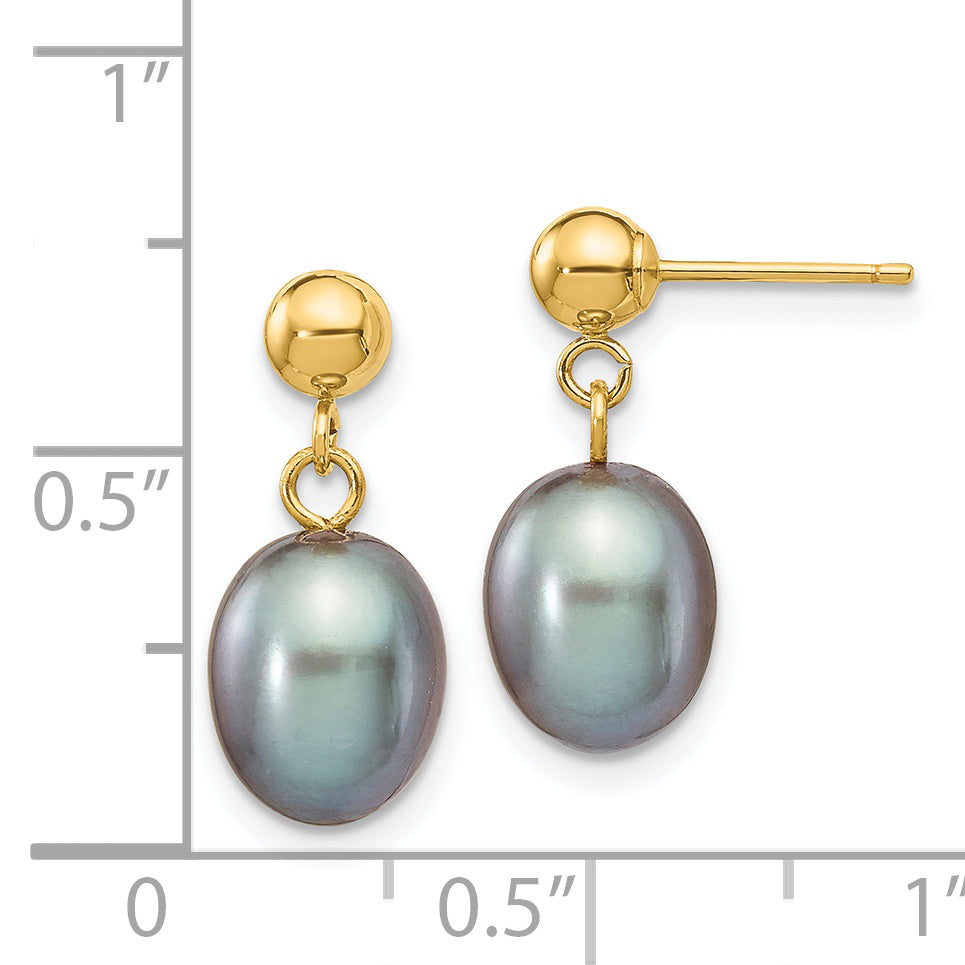 14k 7-8mm Grey Rice Freshwater Cultured Pearl Dangle Post Earrings