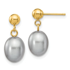 14k 7-8mm Grey Rice Freshwater Cultured Pearl Dangle Post Earrings