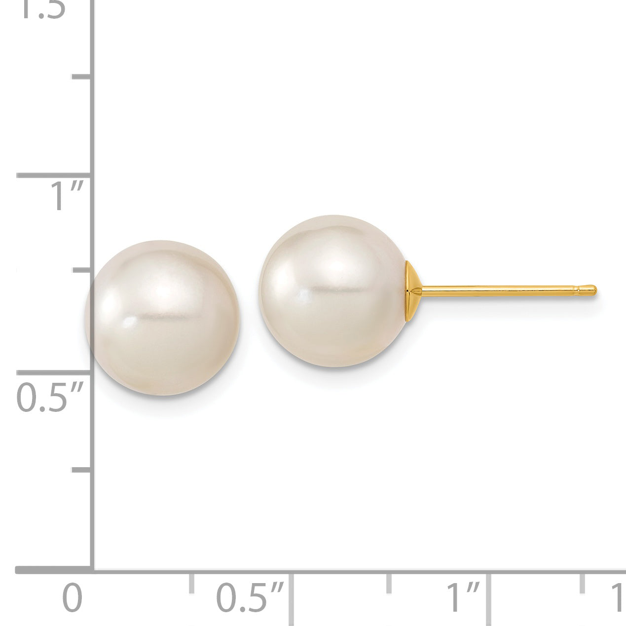 14k 9-10mm White Round Saltwater Cultured South Sea Pearl Post Earrings