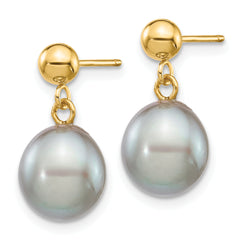 14k 8-9mm Grey Rice Freshwater Cultured Pearl Dangle Post Earrings