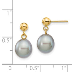 14k 8-9mm Grey Rice Freshwater Cultured Pearl Dangle Post Earrings