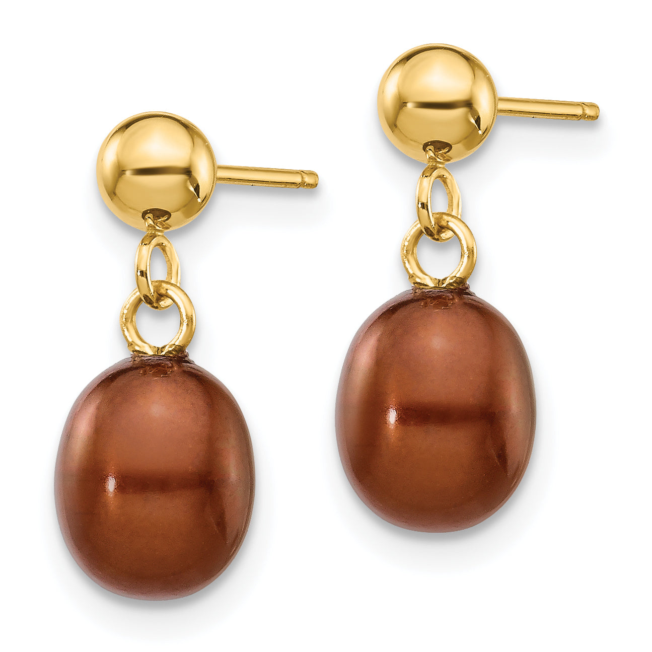 14k 6-7mm Brown Rice Freshwater Cultured Pearl Dangle Post Earrings