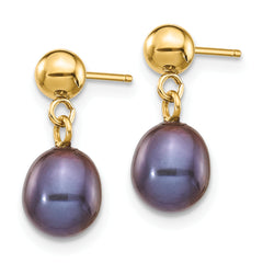 14k 6-7mm Black Rice Freshwater Cultured Pearl Dangle Post Earrings