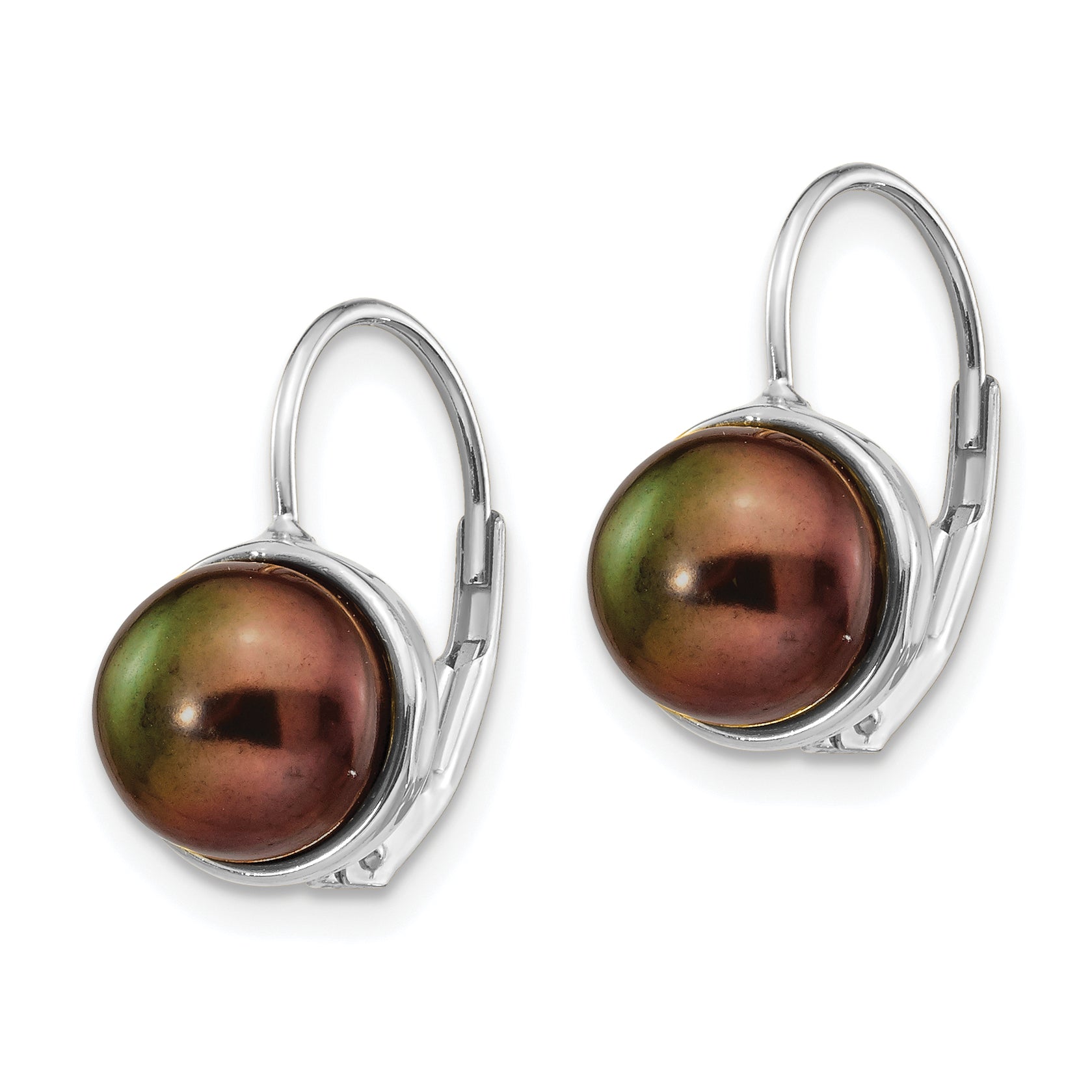 14K White Gold 6-7mm Black Button FW Cultured Pearl Leverback Earrings